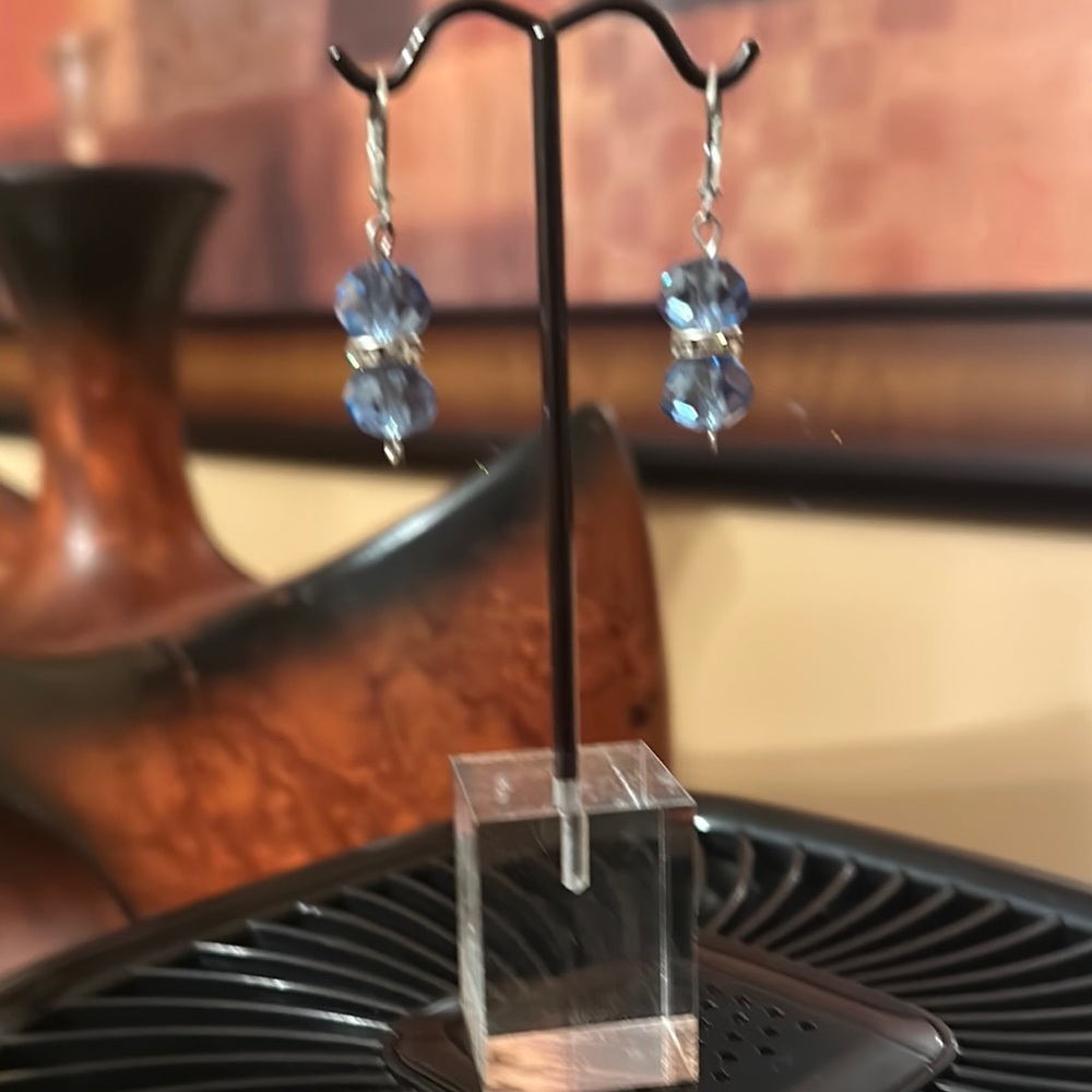 Blue and Silver Dangle Earrings with Faceted Beads